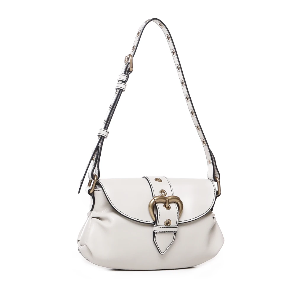 pinko Hartvormige Leren Tas met Flap Sluiting White Dames