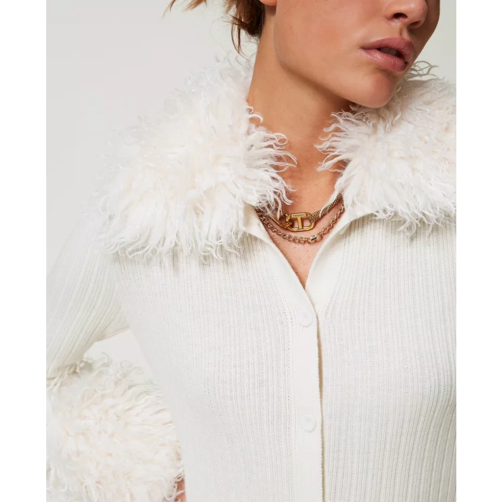 Twinset Lang Geribbeld Wollen Blend Vest Jurk White Dames