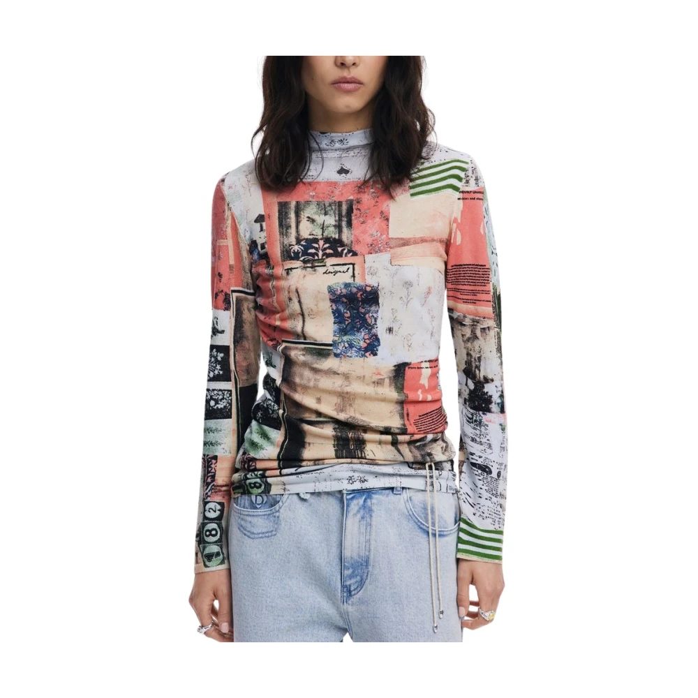 Desigual Women's Multicolor Long Sleeve T-Shirts, Xs, Pink Viscose Jumper Montreal Jerseys