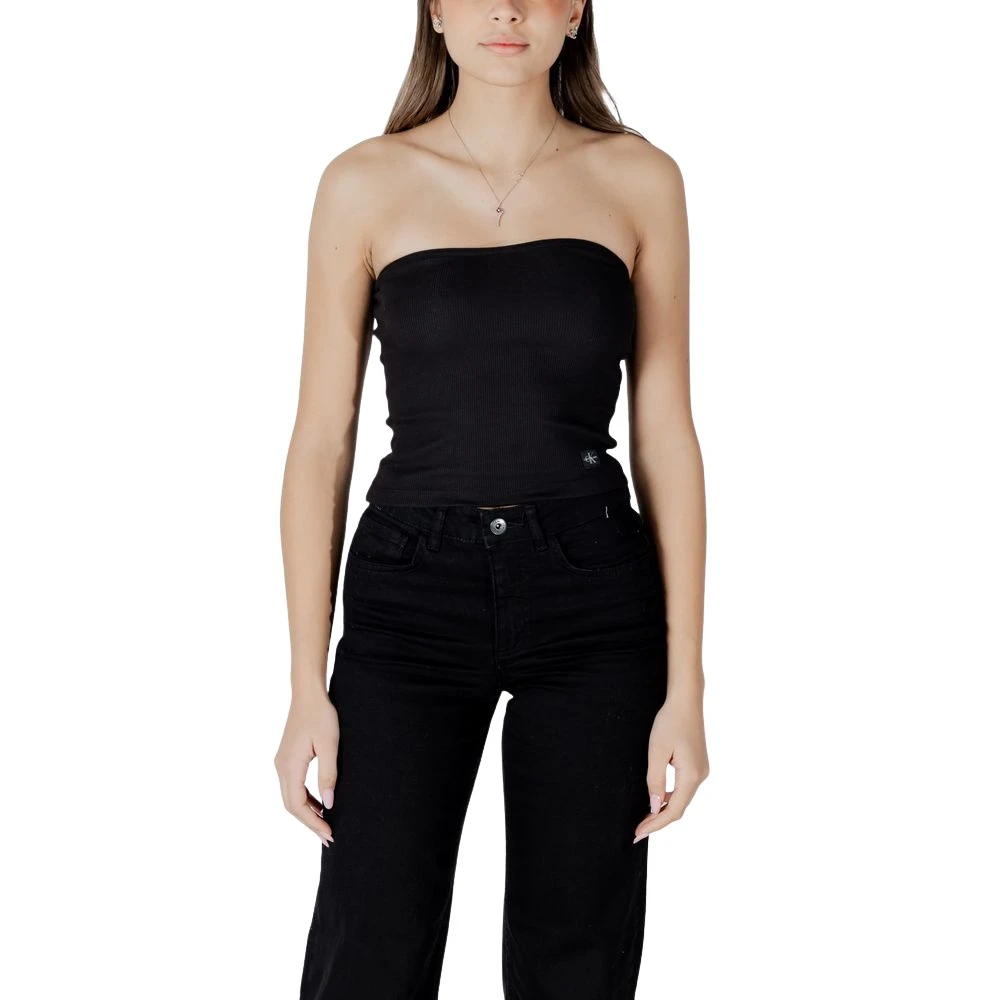 Calvin Klein Jeans Women's Black Woven Label Rib Top