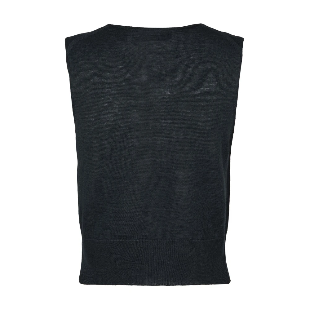 Cortana Navy Linnen Gebreid Vest Blue Dames