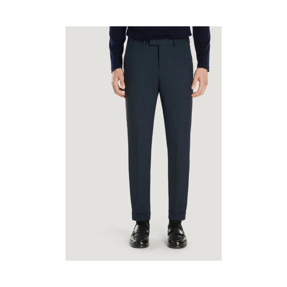 PT Torino Blauwe Wol Getailleerde Master Fit Broek Blue Heren