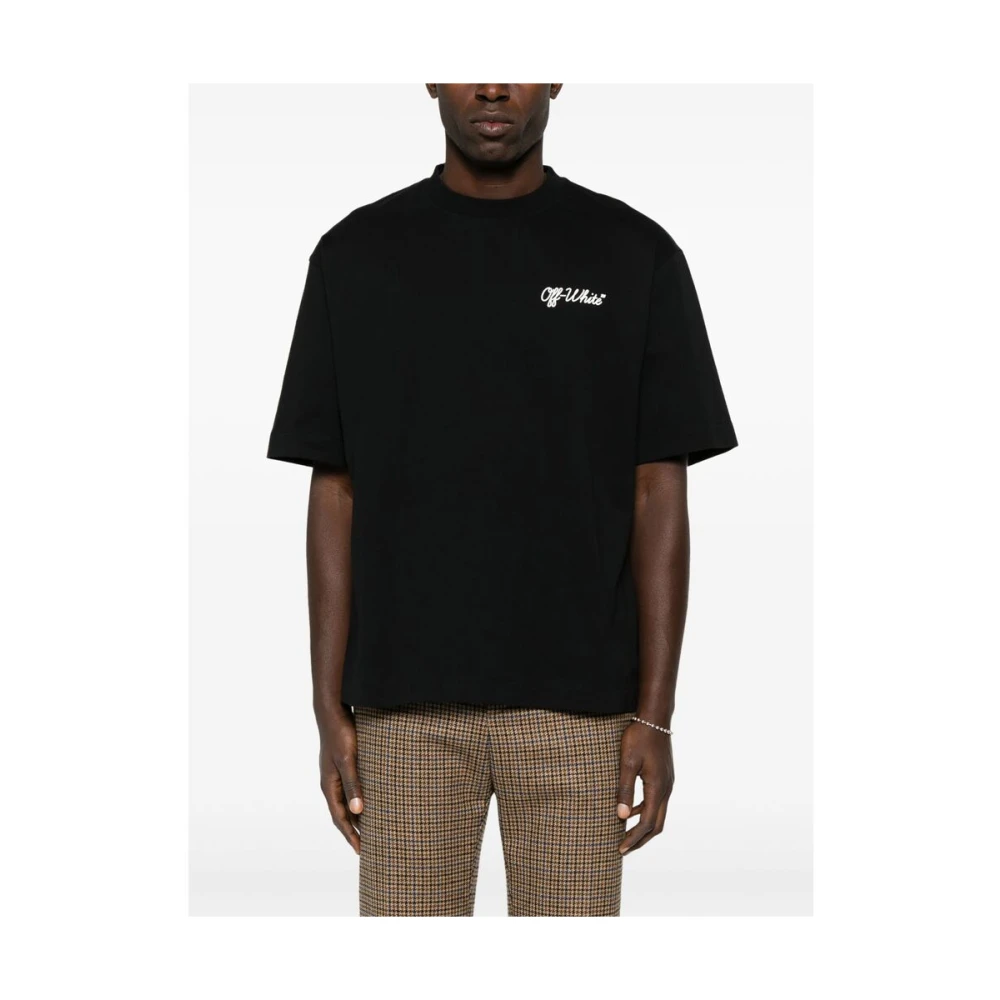 Off White Zwart Logo Print Crew Neck T-shirt Black Heren