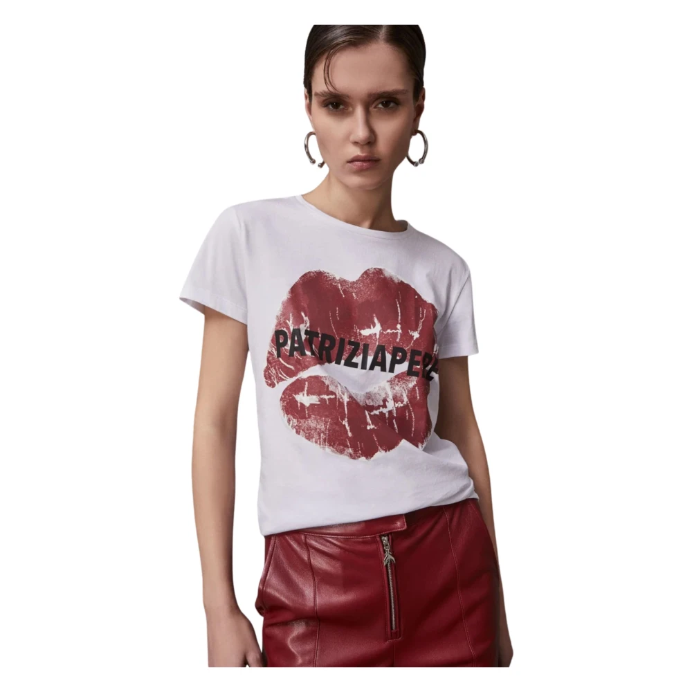 PATRIZIA PEPE Witte Sweater met Lip Print White Dames