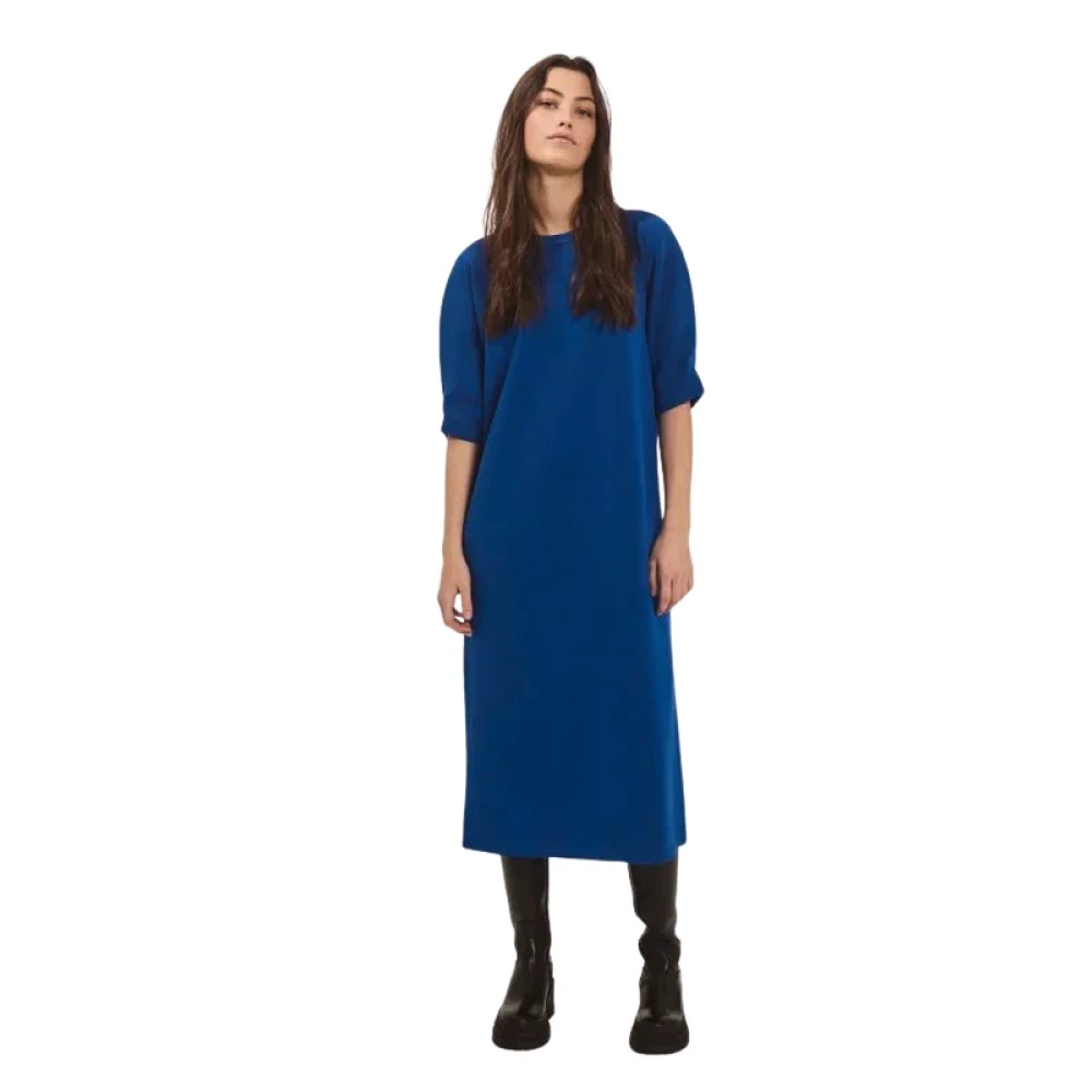 Norr Blauwe Jurk met Korte Mouwen en Split aan de Achterkant Blue Dames