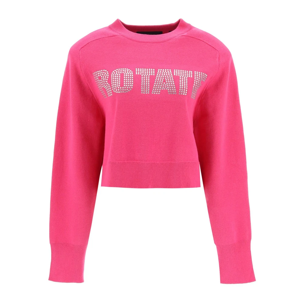 Rotate Birger Christensen Sweater met Rhinestone Logo en Gewatteerde Schouders Pink Dames