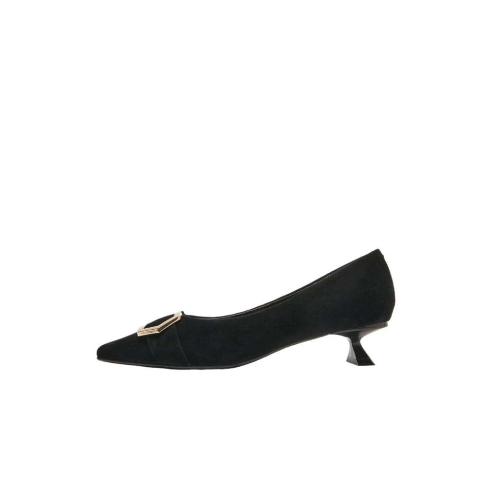 Emanuelle Vee - Decollete De Gamuza Negra Con Hebilla De Metal Dorado - Shoes - Mujer - Negro - 39 Eu