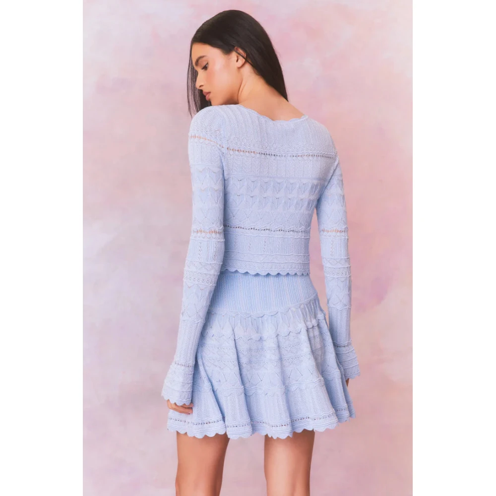Loveshackfancy Scallop Pointelle Media Cardigan Blue Dames