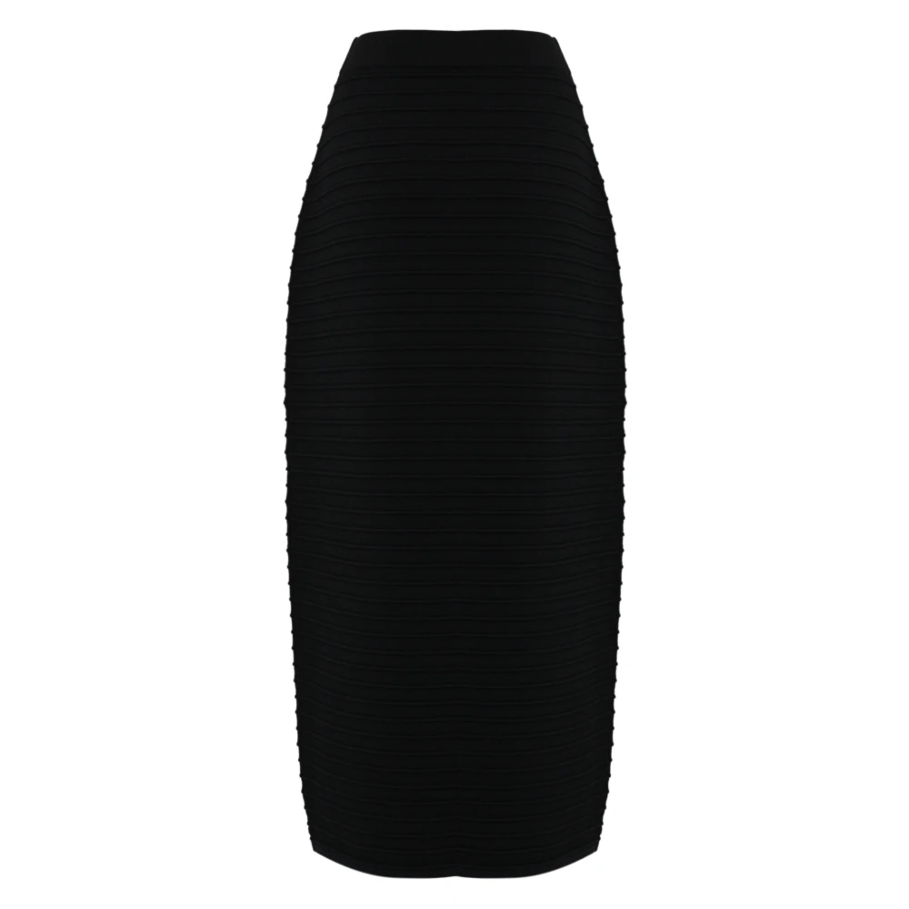 Liviana Conti Geribbelde taille midi rok zwart Black Dames