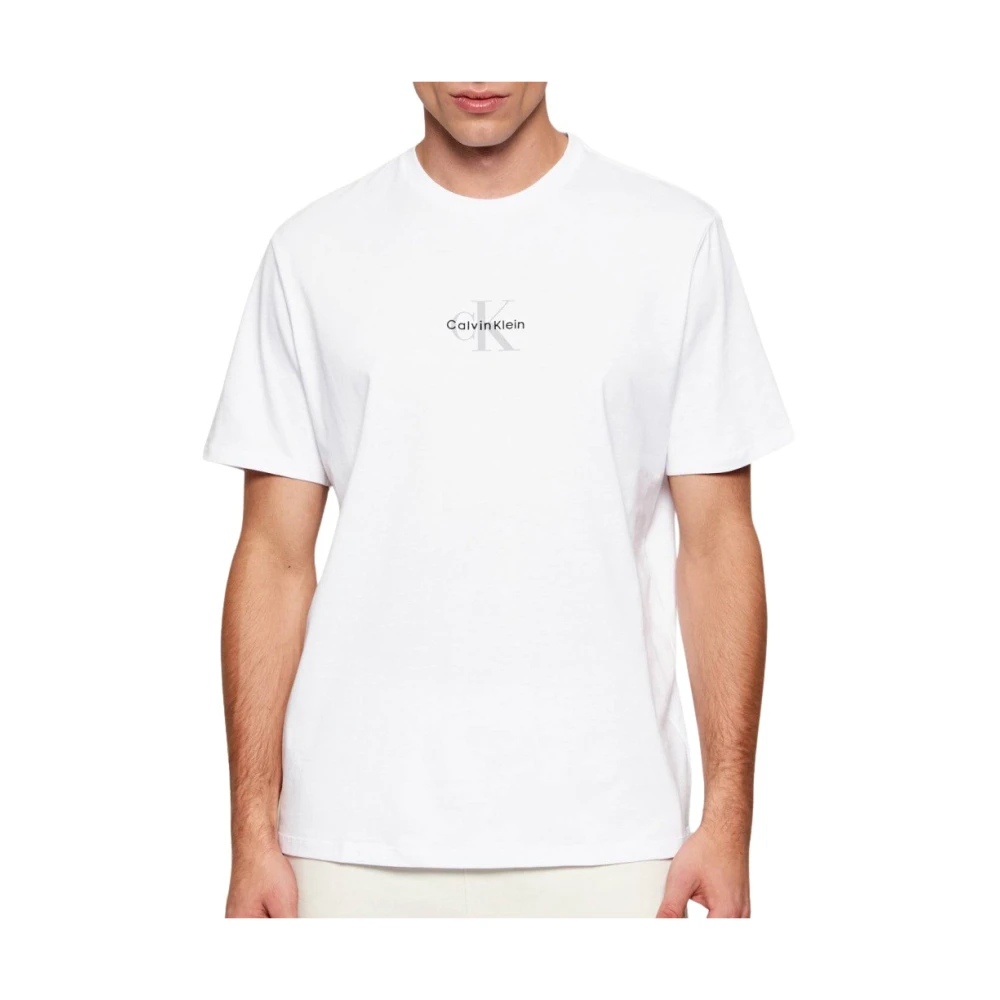 Calvin Klein Jeans , T-Shirts, Male, White, M, Ss 30S Micro Monologo Graphic Tee