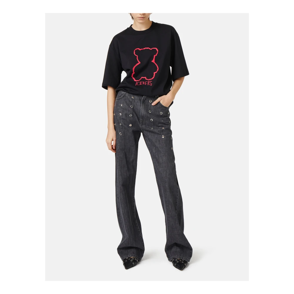 Iceberg Roze katoenen jersey T-shirt met beerprint Black Dames