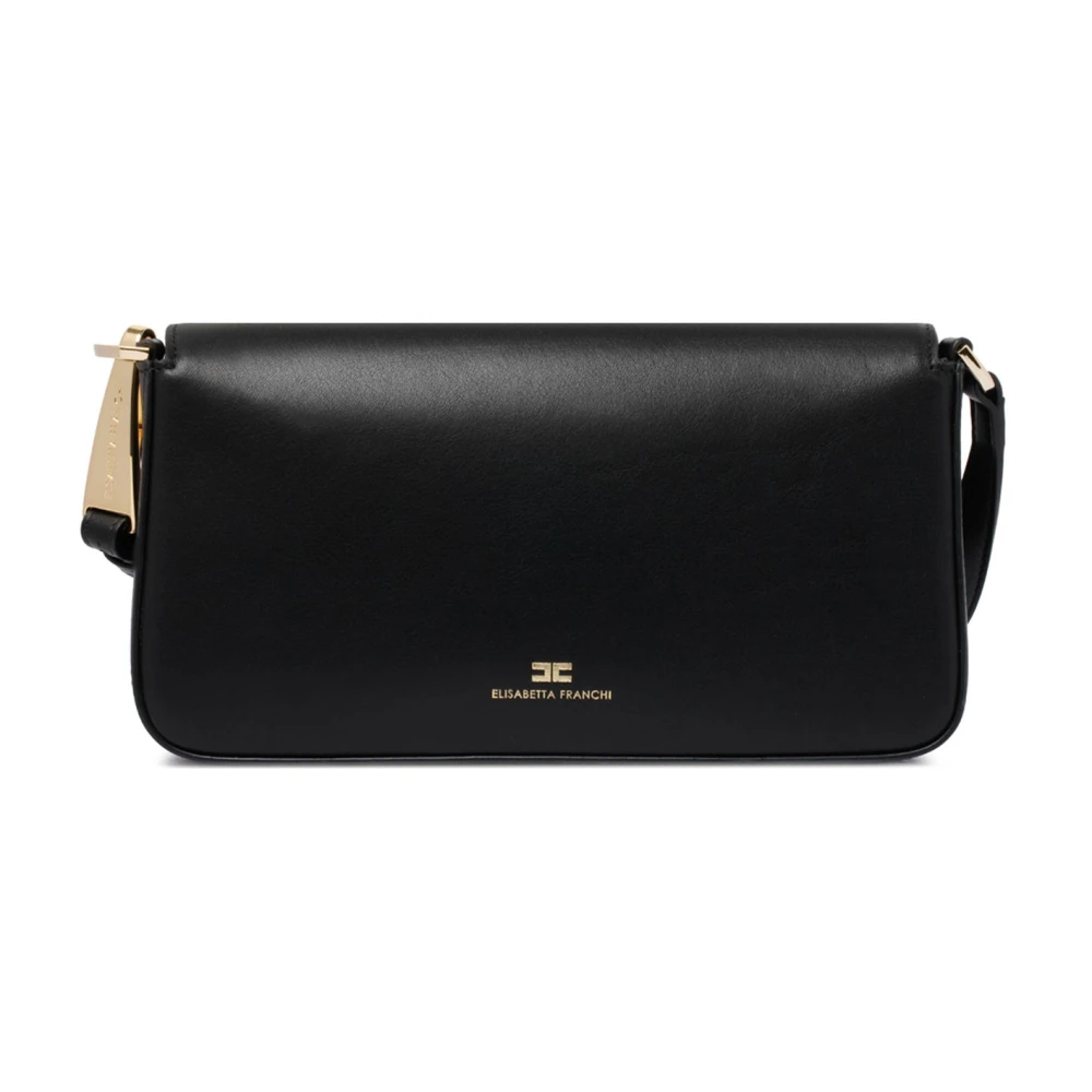 Elisabetta Franchi Zwarte Leren Schoudertas Black Dames