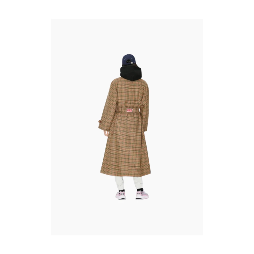 Kenzo Prince of Wales Wollen Trenchcoat Brown Dames