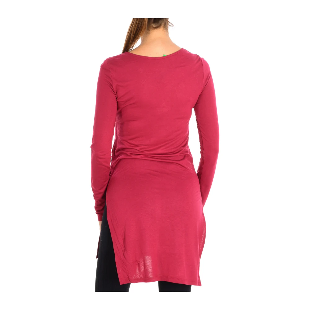 Benetton Rode Jurk met Lange Mouwen Eenvoudig Ontwerp Red Dames