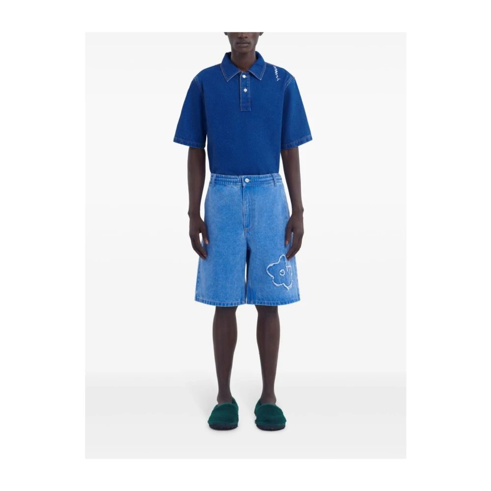 Marni Denim shorts met bloemenmotief Blue Heren