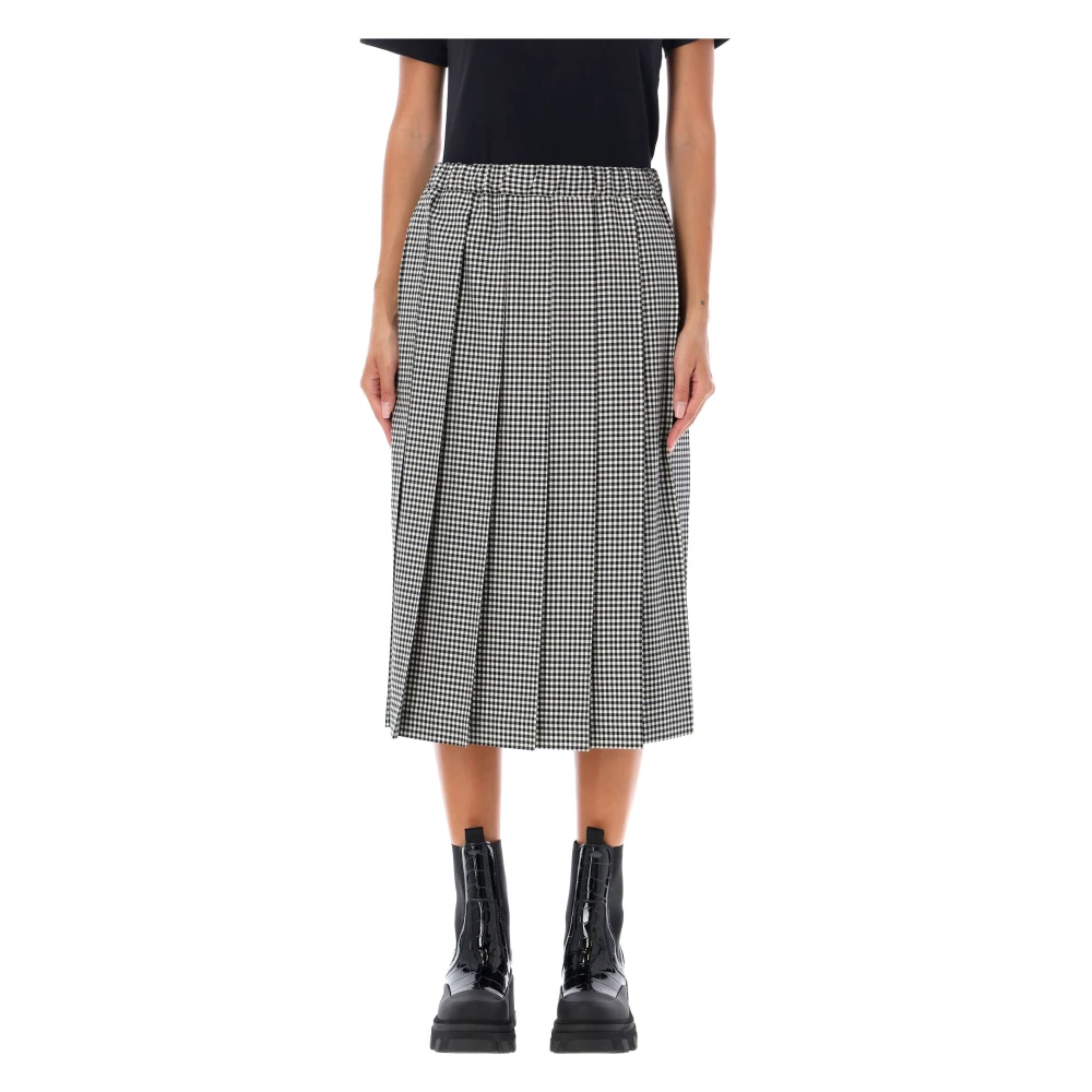 Comme des Garçons Gingham Geplooide Midi Rok Zwart Wit Black Dames