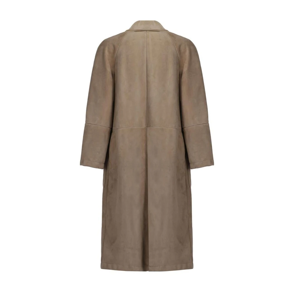 Salvatore Santoro Suède-Effect Leren Jas Klassieke Kraag Knoopsluiting Beige Dames