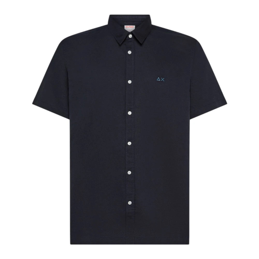 Sun68 Mannelijk Blauw Overhemden Heren, S, Katoen, Short Sleeve Shirt