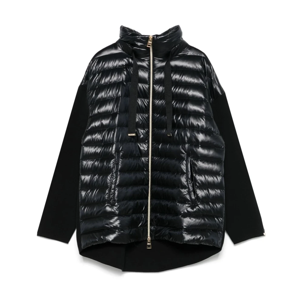 Herno Zwarte Zip Jas met Trekkoordzakken en Lange Mouwen Black Dames