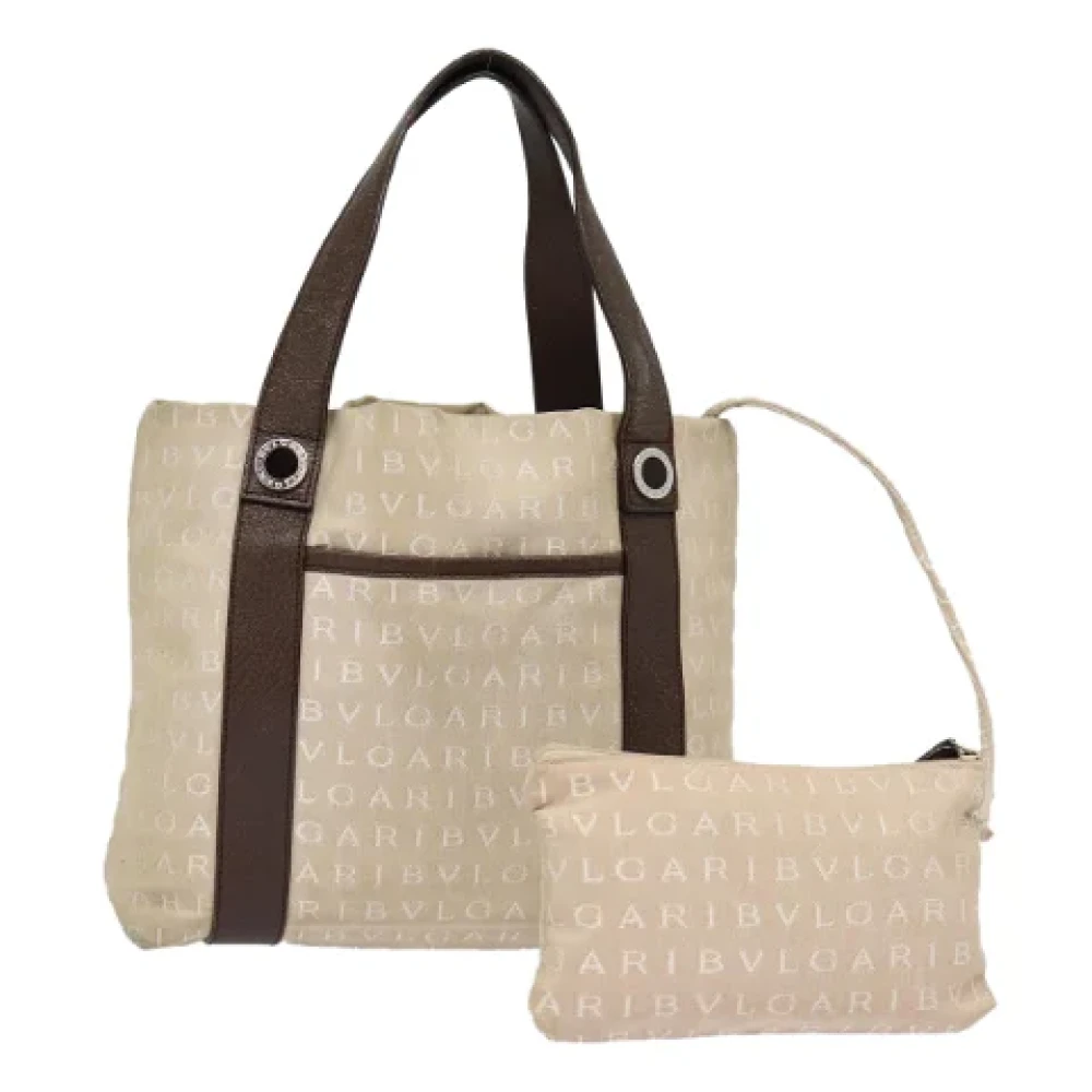 Bvlgari Vintage Pre-owned Canvas handbags Beige Dames