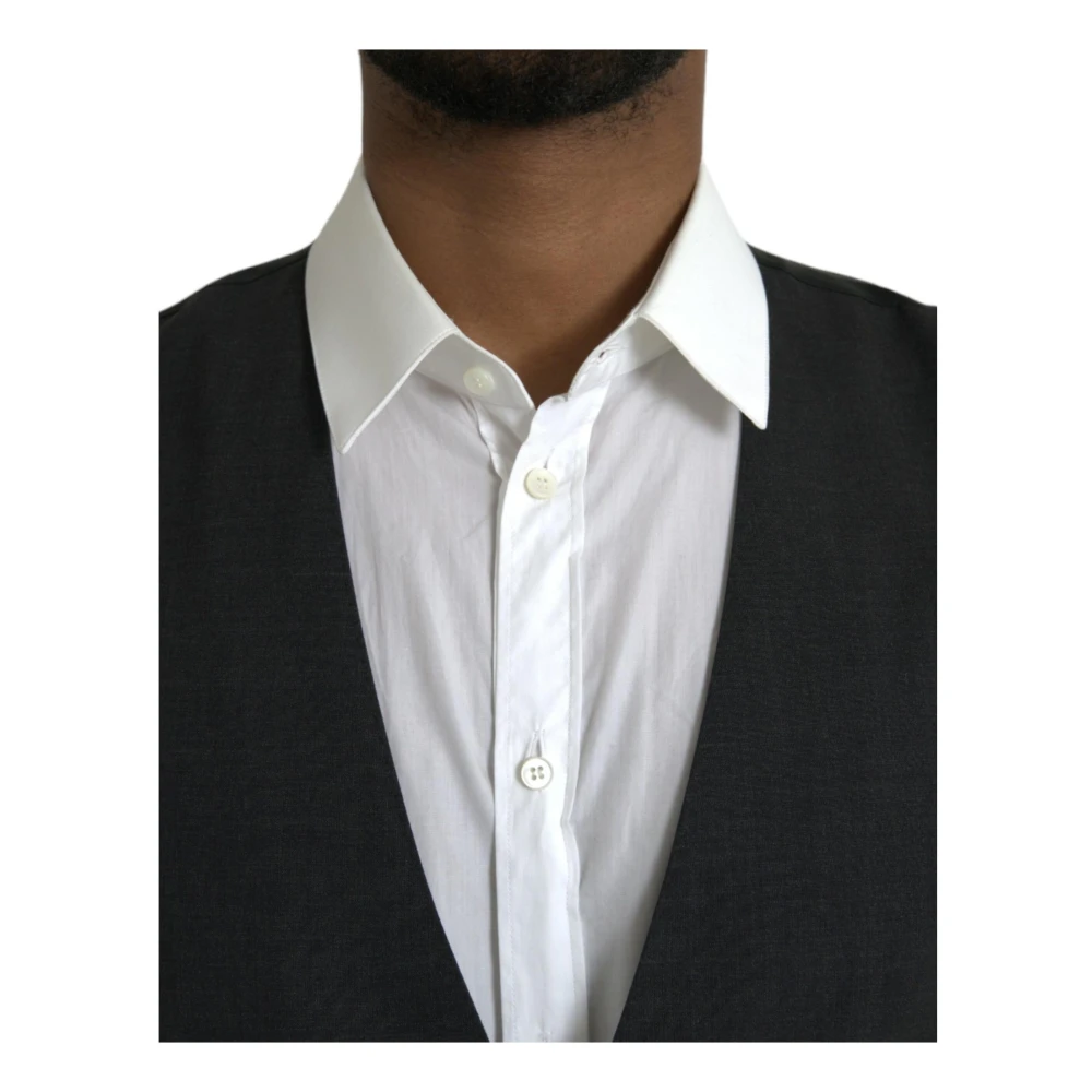 Dolce & Gabbana Zwarte Katoenen Vest Jurk Vest Black Heren