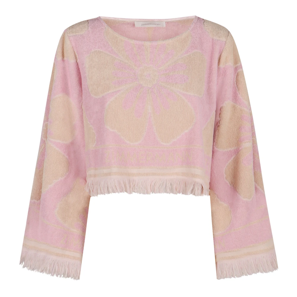 Zimmermann Terry Cloth Lange Mouw Crop Top Pink Dames