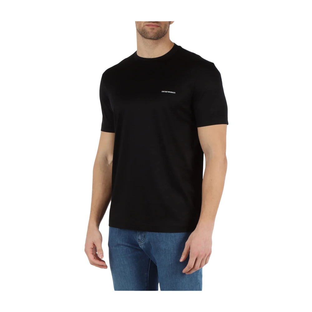 Emporio Armani Logo Print Essential Katoen en Lyocell T-shirt Black Heren
