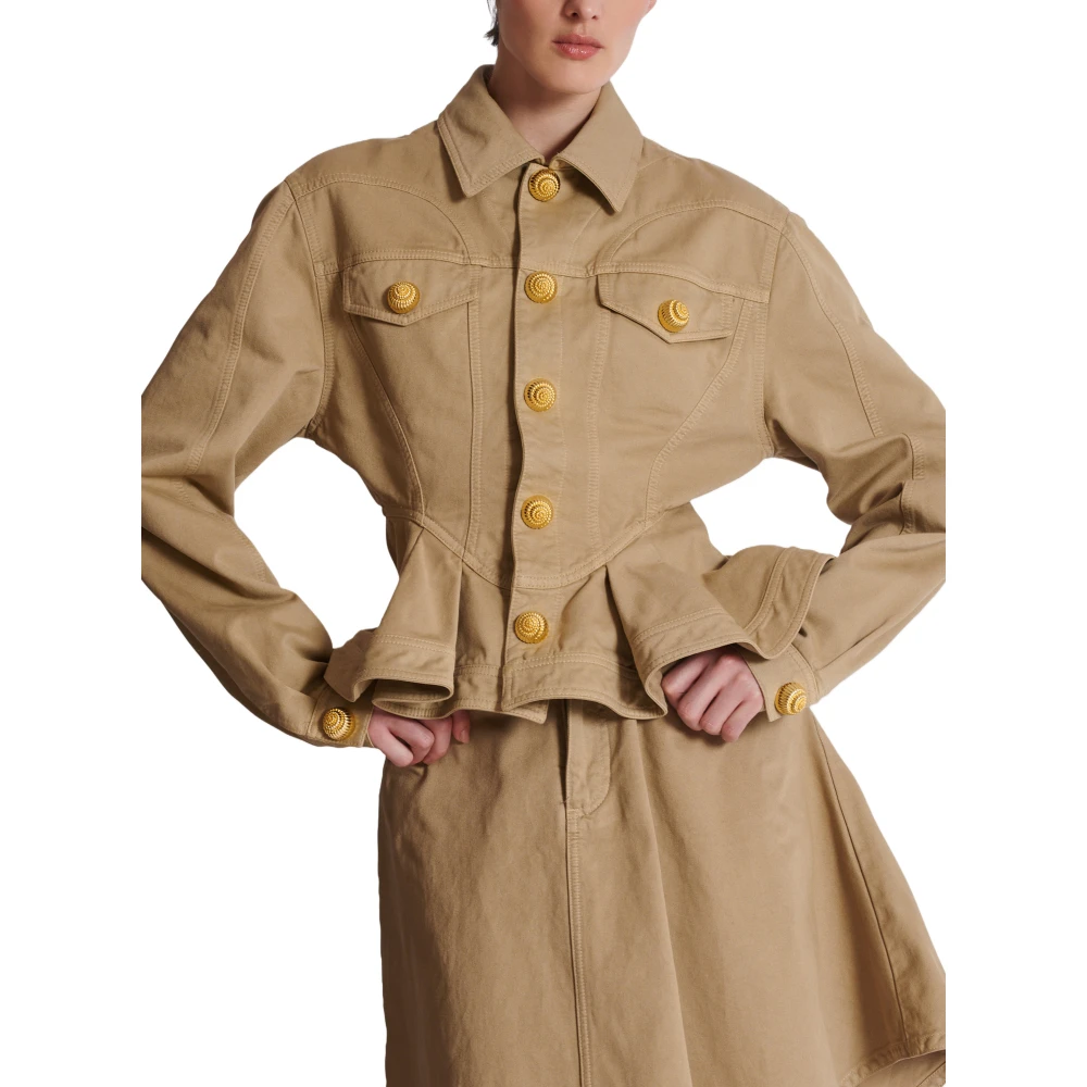 Balmain Gerimpelde katoenen canvasjas Beige Dames