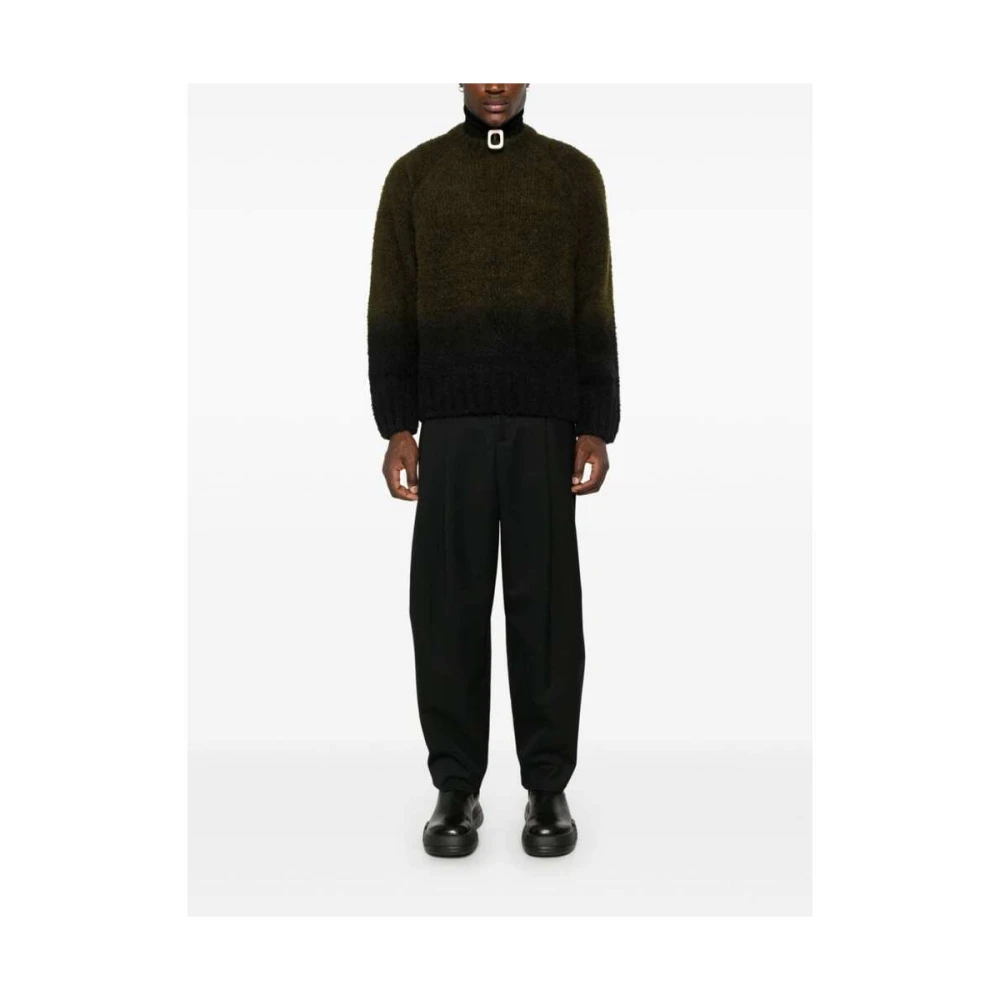 Sacai Khaki Zwart Gebreide Crew Neck Sweater Green Heren