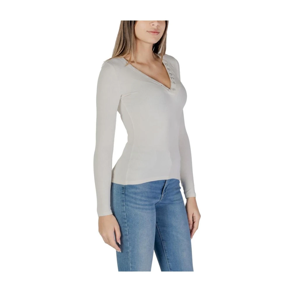 Guess Crème Gebreide Henley Hals Top Beige Dames