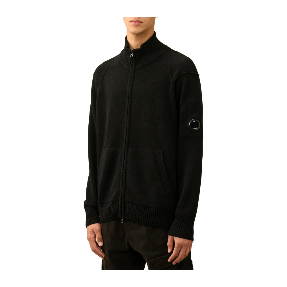 C.P. Company Zwarte Lamswol Cardigan Met Volledige Rits Black Heren