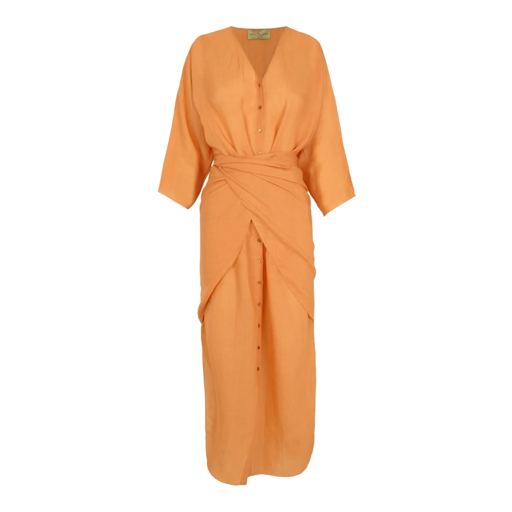 Cortana Tramonto midi jurk in mandarijn ramie Orange Dames