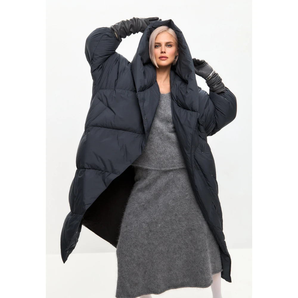 Cesare Gaspari Oversized Hood Quilted Puffer Coat Grijs Gray Dames