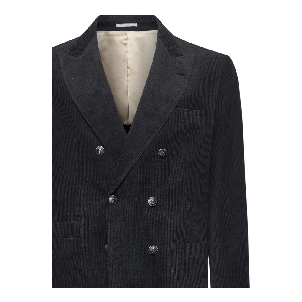 BRUNELLO CUCINELLI Dubbel-Borst Corduroy Blazer Antraciet Black Heren