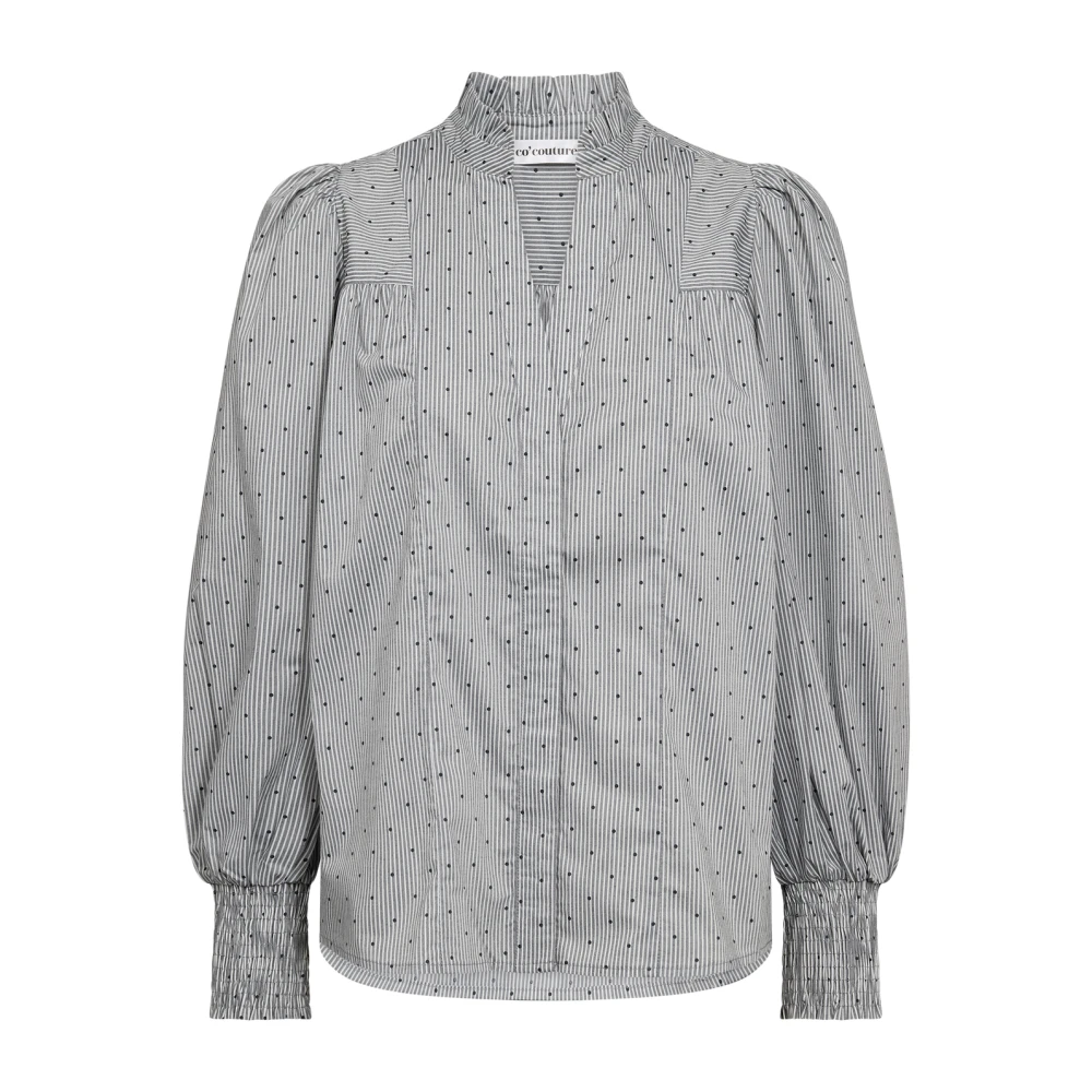 Co'Couture Gestreepte Dot V-Hals Blouse Gray Dames