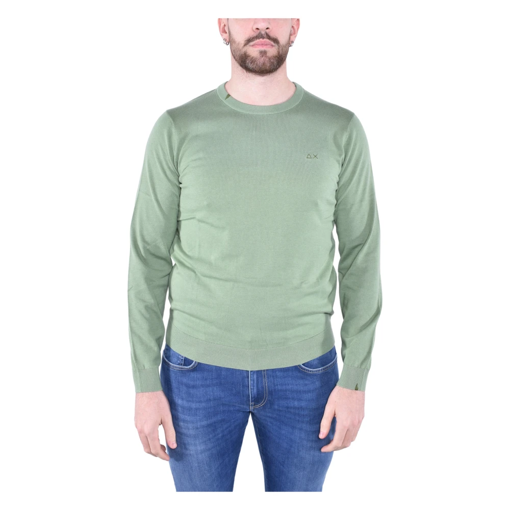 Sun68 Men's Green Basic Long Sleeve Jumper - Round-Neck Knitwear - L - Knitwear