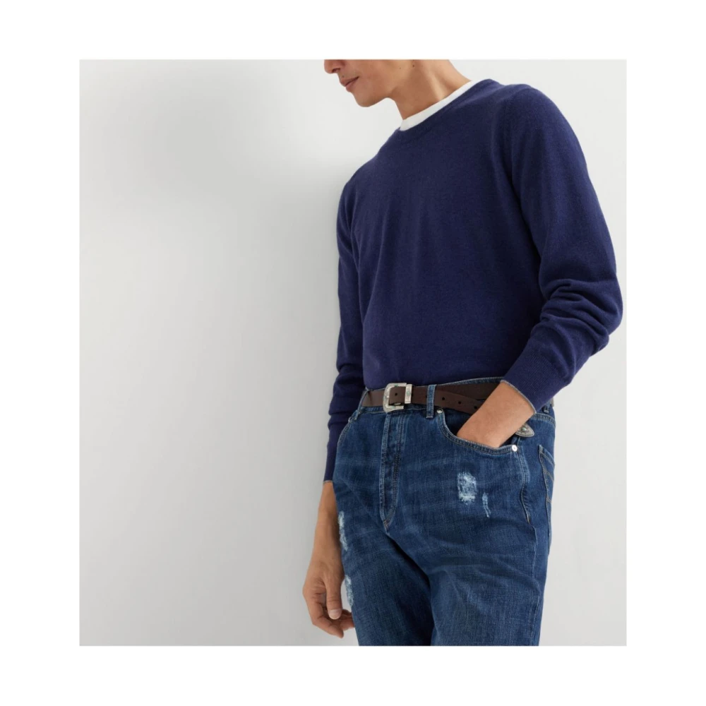 BRUNELLO CUCINELLI Ocean Blue Crew Neck Sweater Blue Heren