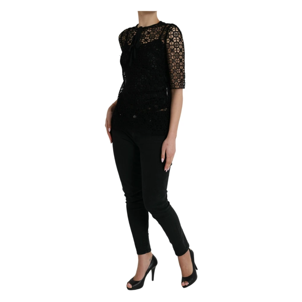 Dolce & Gabbana , Blouses, Female, Black, Xs, Floral Lace Blouse Top - Image 4