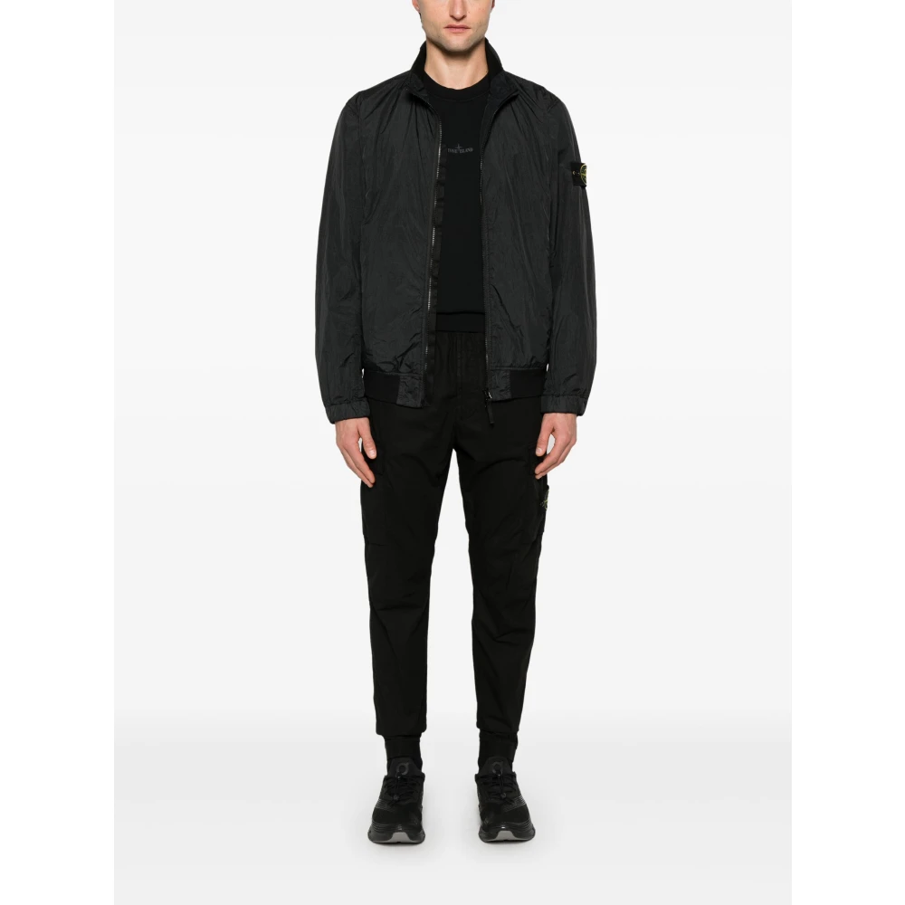 Stone Island Zwarte Nylon Ritsjas met Badge Black Heren