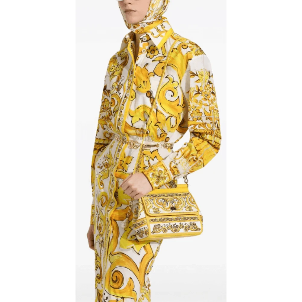 Dolce & Gabbana Majolica Print Katoenen Overhemdjurk Yellow Dames