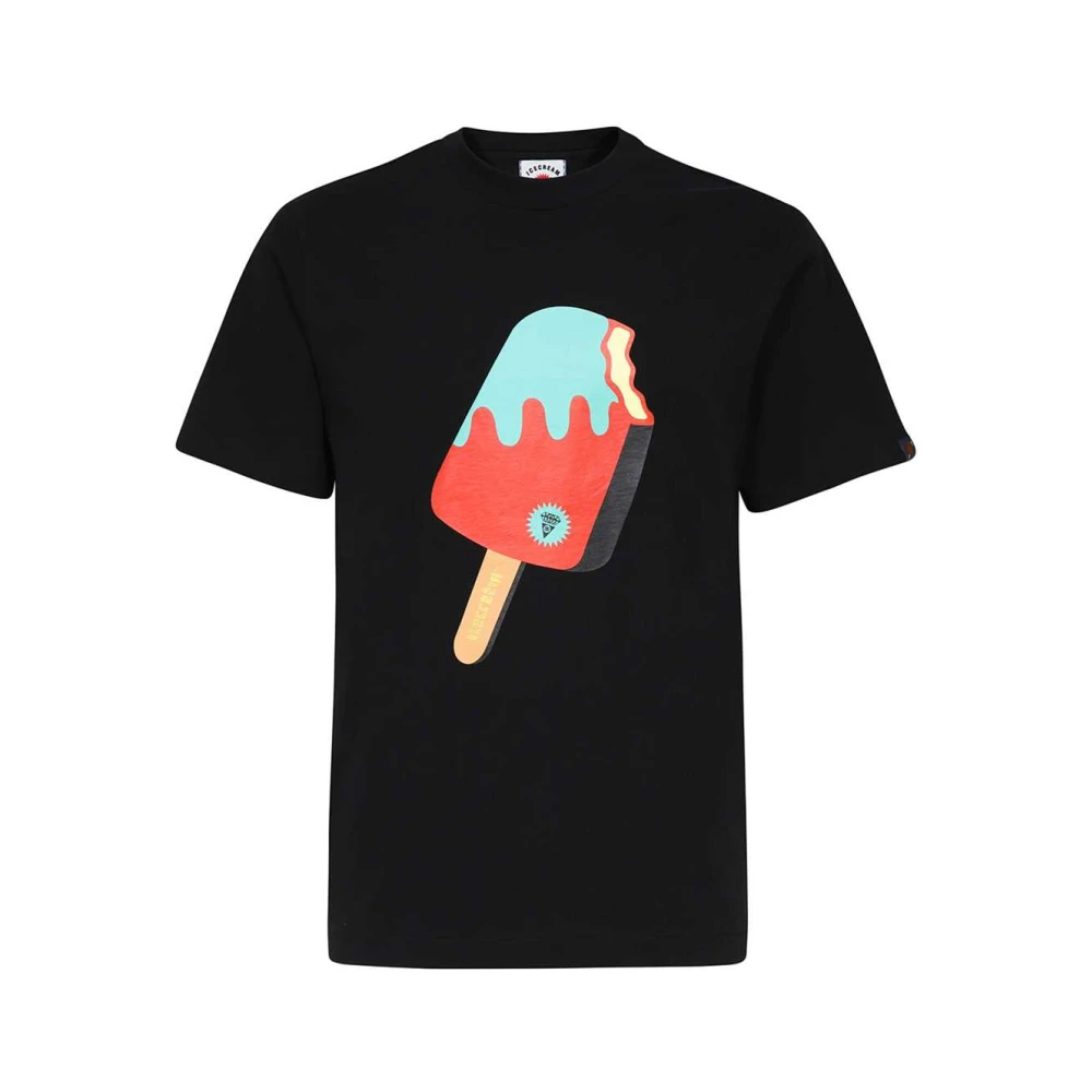 Icecream Katoenen T-shirt met Front Print Black Heren