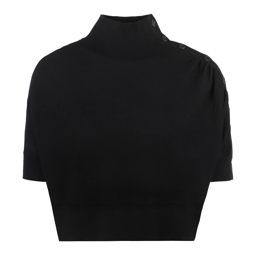 pinko Geribbelde korte mouw trui Black Dames