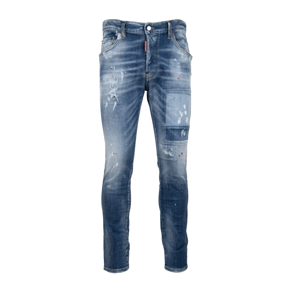 Dsquared2 Men's Blue Button Jeans With Leather Patch - Skinny Fit Jeans - 2XL - Jeans