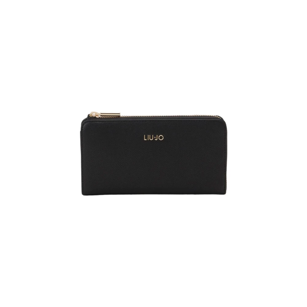 Liu Jo Zwarte Eco-Leren Portemonnee met Gouden Logo Black Dames
