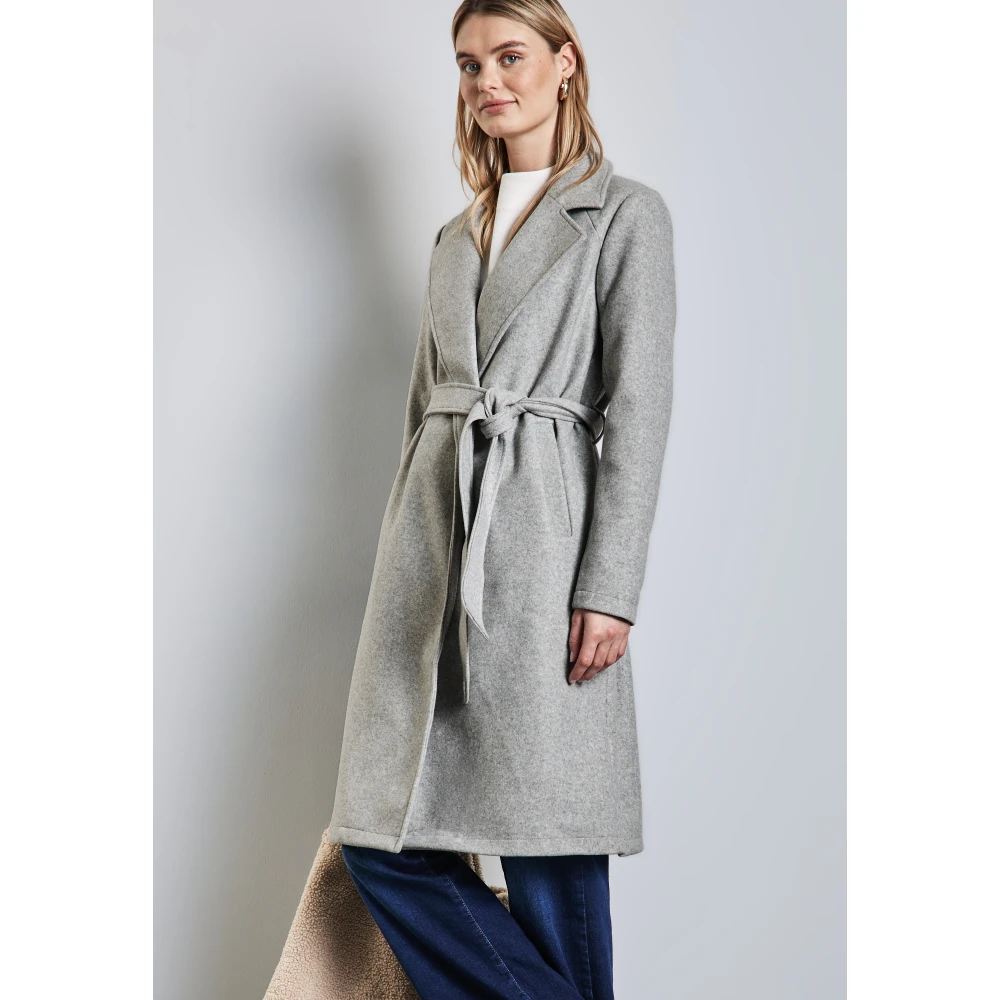 Street One Wollen jas met riem Gray Dames