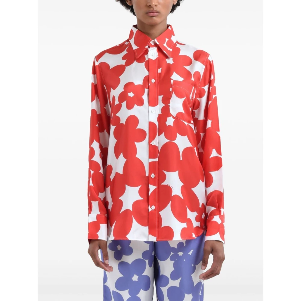 Marni Rood Bloemenprint Zijden Overhemd Red Dames