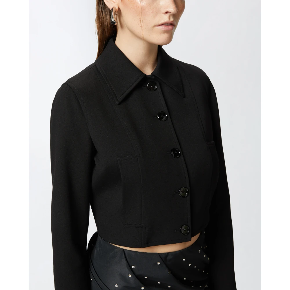 pinko Korte Zwarte Jas Stretchstof Black Dames
