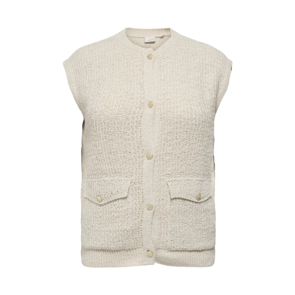 Only Carmakoma Glitter Berken Zilver Gebreid Vest Beige Dames