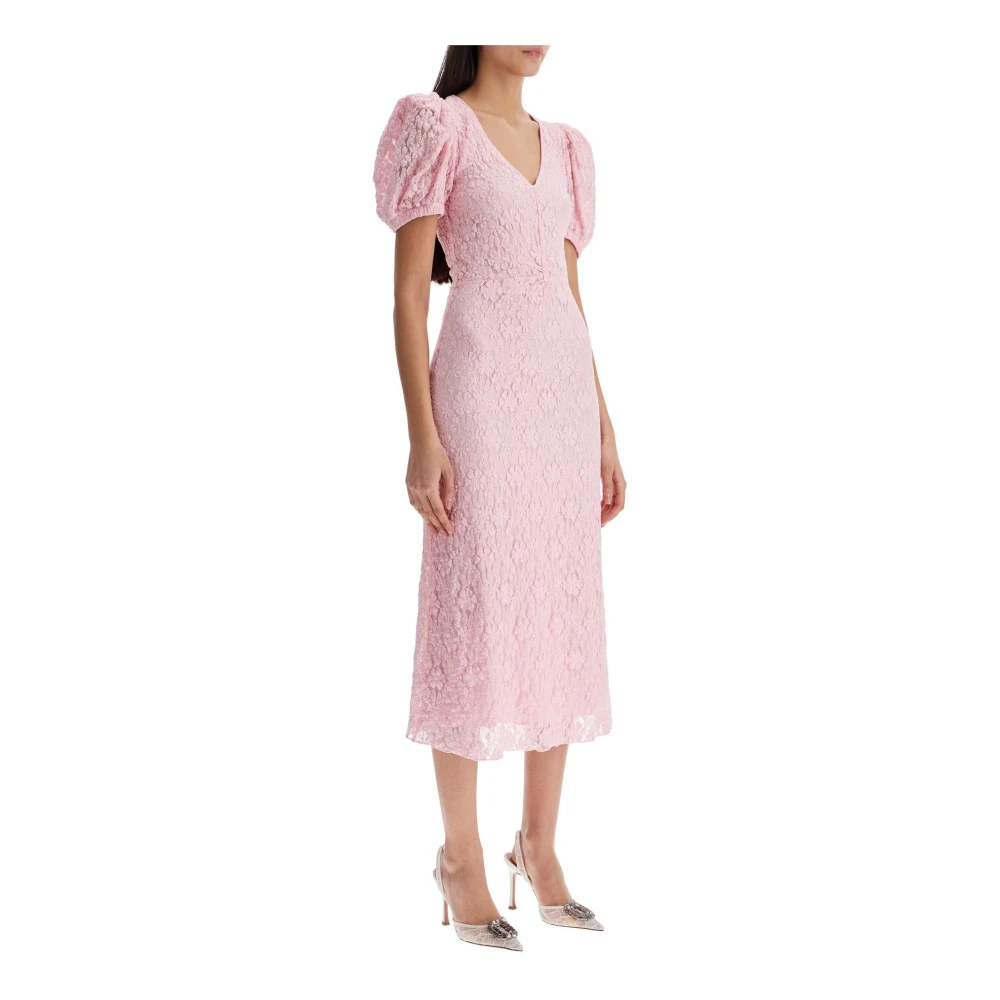 Rotate Birger Christensen Roze Kant Pofmouw Midi Jurk Pink Dames