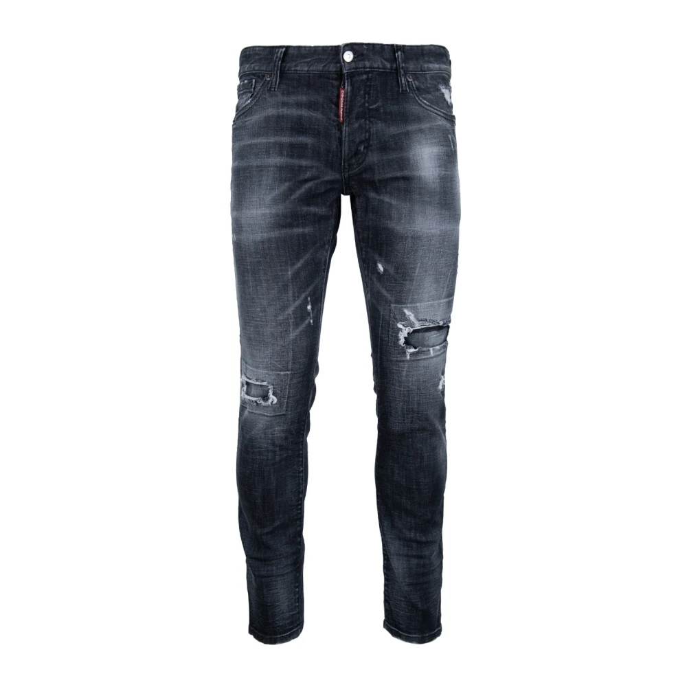 Dsquared2 Mäns Knapp Jeans med Läder Patch Gray, Herr